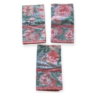 Set of 3 April Cornell Fabric Napkins Green Blue Pink Floral Butterfly Cotton